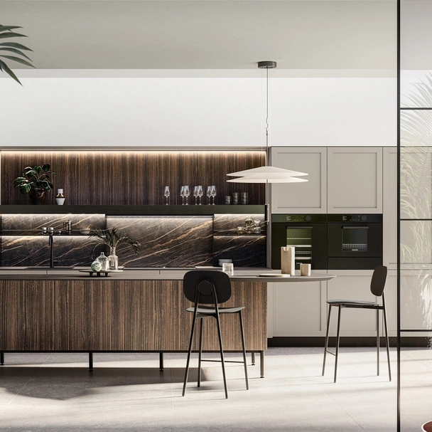 Cucina Moderna con isola Alma 01 in pet e laminato di Arredo3