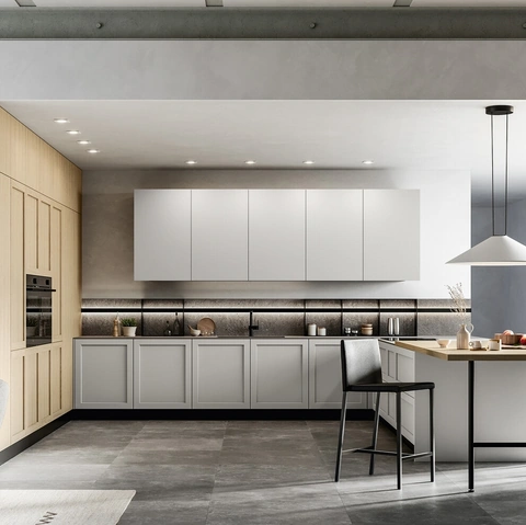 Cucina Moderna con penisola Alma 02 in pet e laminato di Arredo3