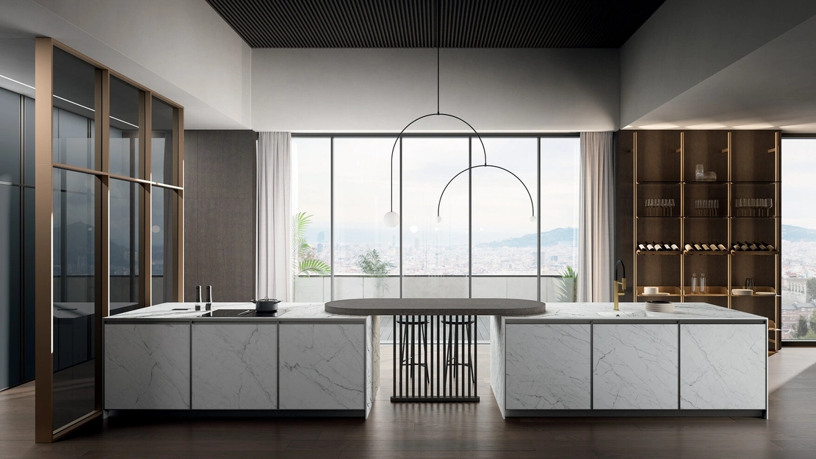 Cucina Moderna con penisola Kronos 01 in laminam di Arredo3