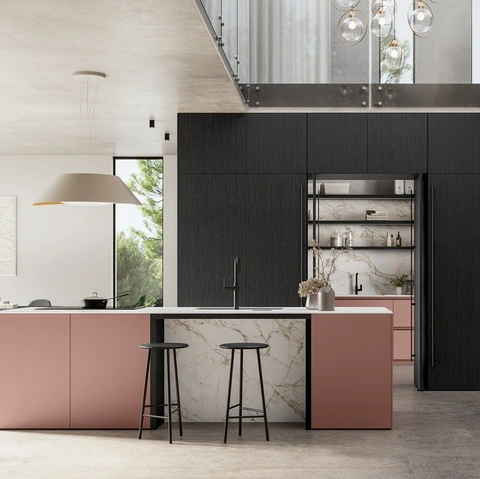 Cucina Moderna con isola Time 04 in laccato opaco e legno di Arredo3