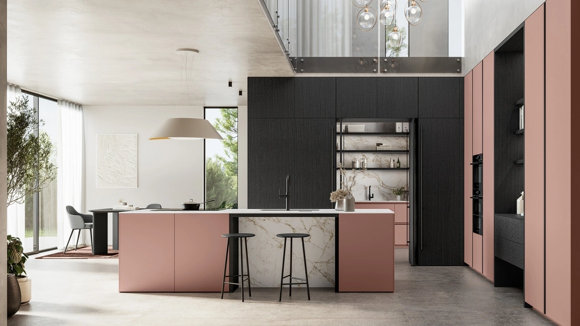 Cucina Moderna con isola Time 04 in laccato opaco e legno di Arredo3