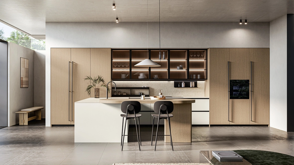 Cucina Moderna con isola Asia 01 in laccato e legno di Arredo3
