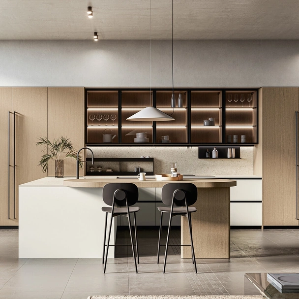 Cucina Moderna con isola Asia 01 in laccato e legno di Arredo3