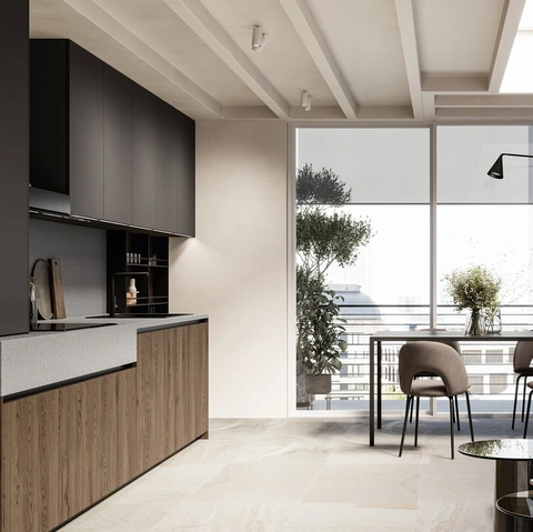 Cucina Moderna lineare Asia 02 in rovere e laccato di Arredo3