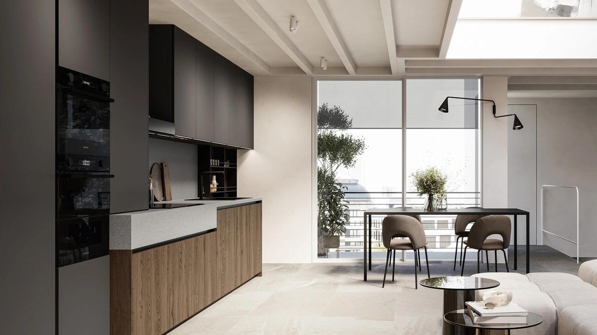 Cucina Moderna lineare Asia 02 in rovere e laccato di Arredo3