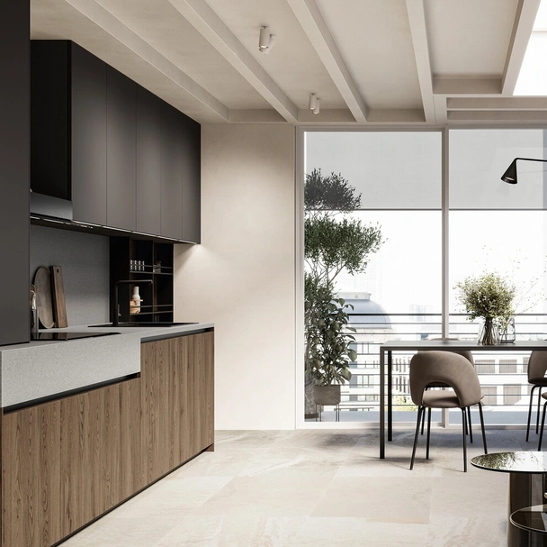 Cucina Moderna lineare Asia 02 in rovere e laccato di Arredo3