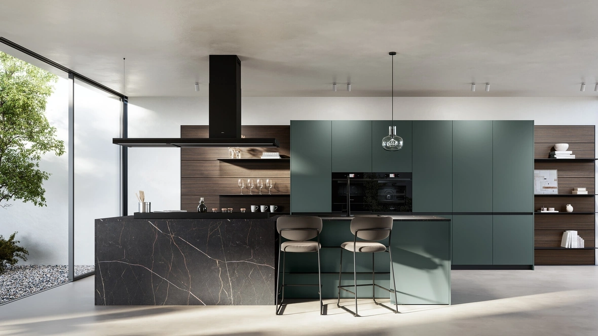 Cucina Moderna con isola Kalì 01 in pet e laminato di Arredo3
